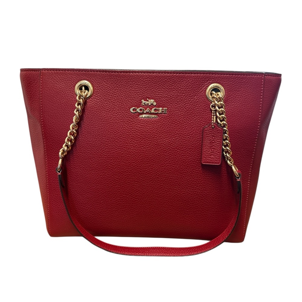 Coach Red Leather Tote with Gold Chain Straps